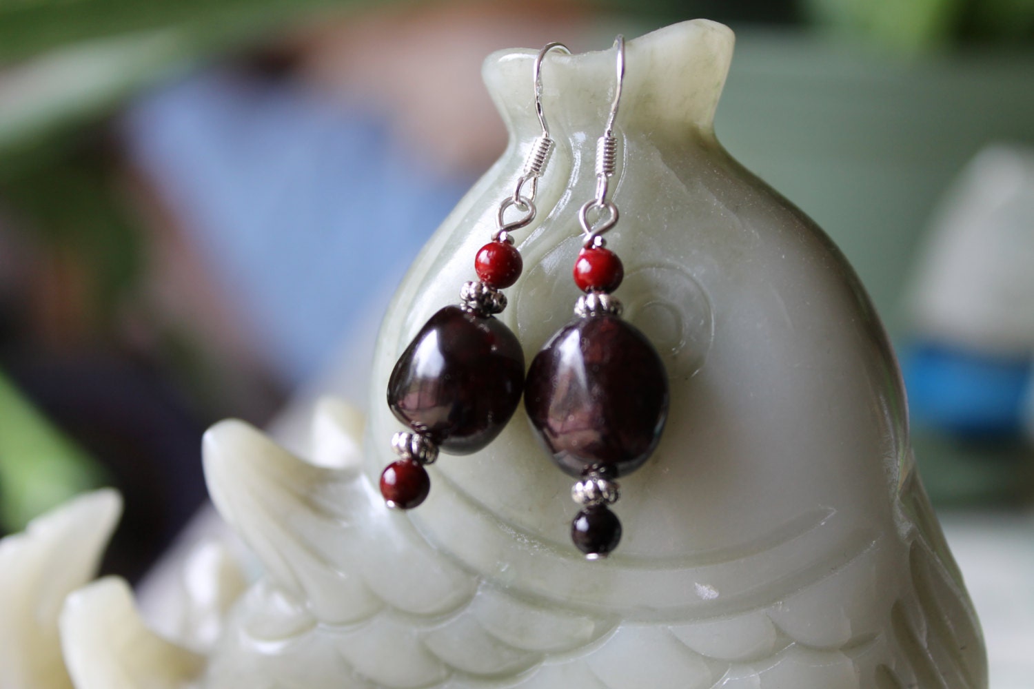 Rote Granat Ohrringe, Sterling Silber Haken von JianBeadsJewelry