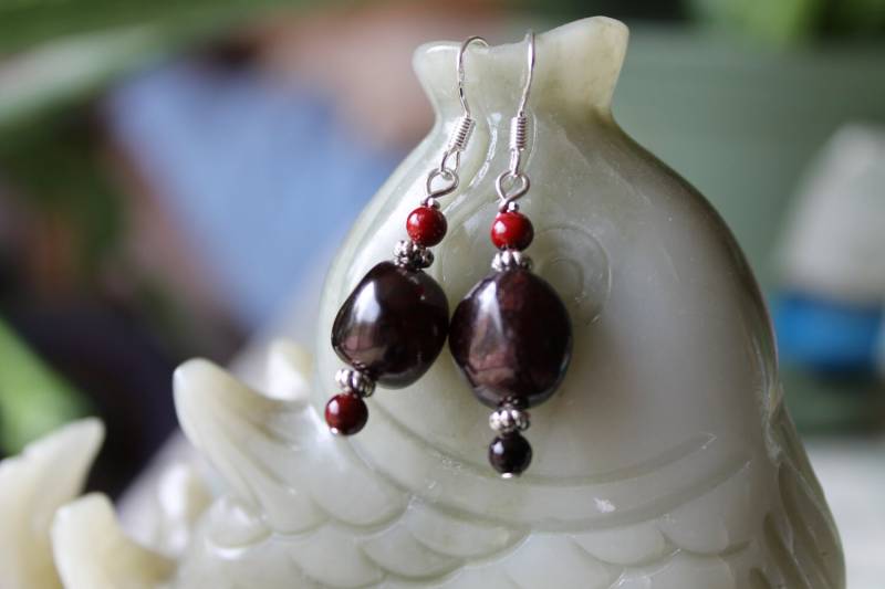 Rote Granat Ohrringe, Sterling Silber Haken von JianBeadsJewelry