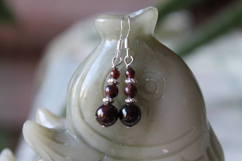 Rote Granat Ohrringe, Sterling Silber Haken von JianBeadsJewelry