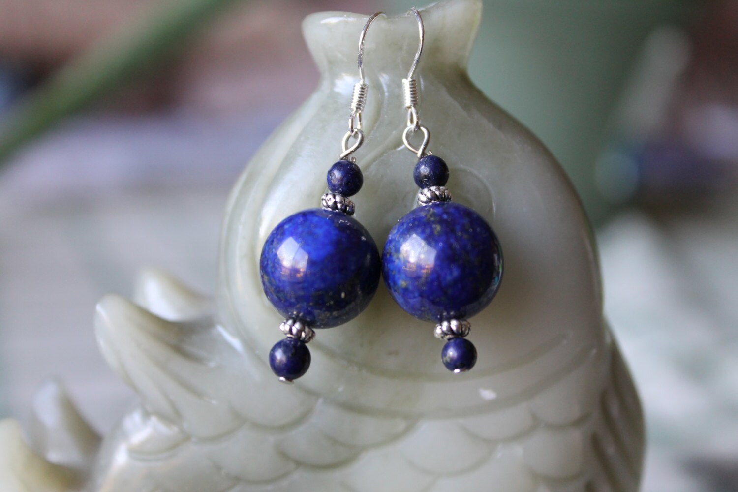Runde Lapis Lazuli Ohrringe, Sterling Silber Haken von JianBeadsJewelry
