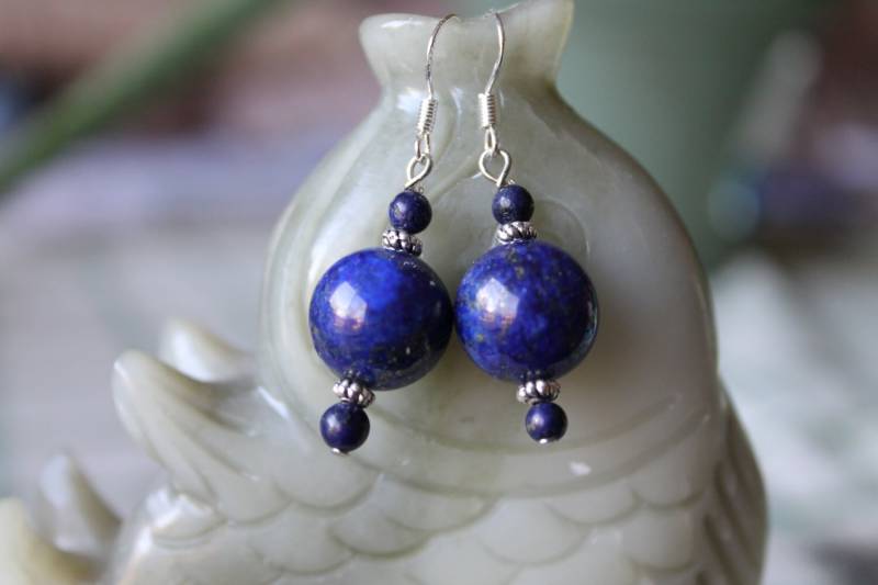 Runde Lapis Lazuli Ohrringe, Sterling Silber Haken von JianBeadsJewelry