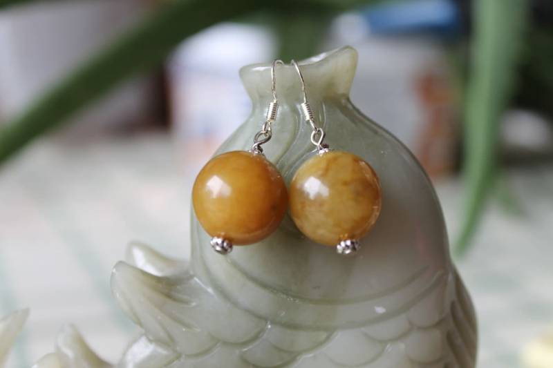 Runde Natürliche Jade Ohrringe, Sterling Silber Haken von JianBeadsJewelry