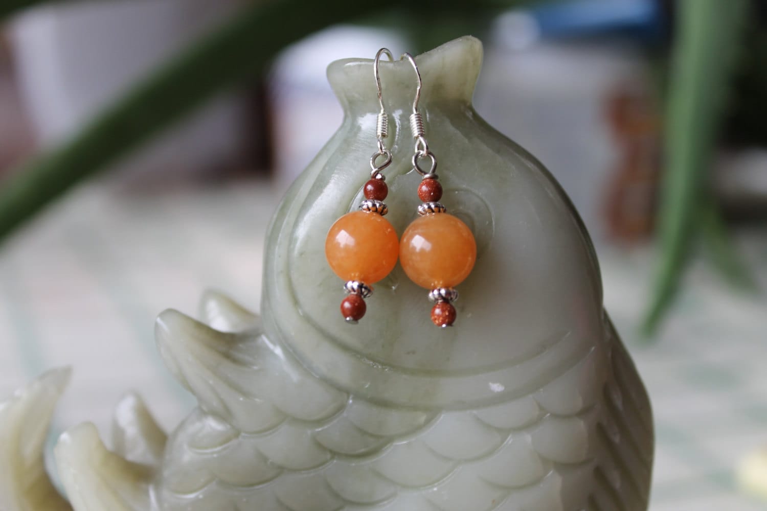 Runde Orange Rutilated Quarzohrringe, Sterling Silber Haken von JianBeadsJewelry