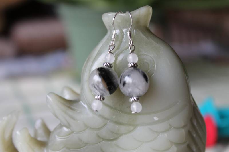 Runde Rutilated Quarz Ohrring, Sterling Silber Haken von JianBeadsJewelry