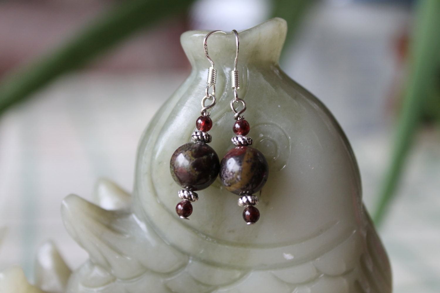 Runde Schlangenhaut Ohrringe, Sterling Silber Haken von JianBeadsJewelry