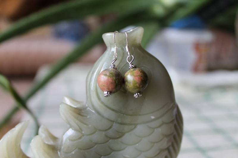 Runde Unakit Ohrringe, Sterling Silber Haken von JianBeadsJewelry