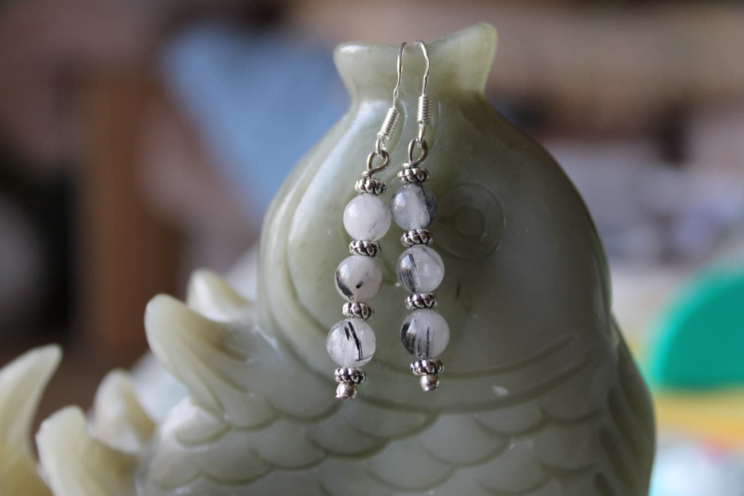 Rutilated Quarzohrringe, Sterling Silber Haken von JianBeadsJewelry