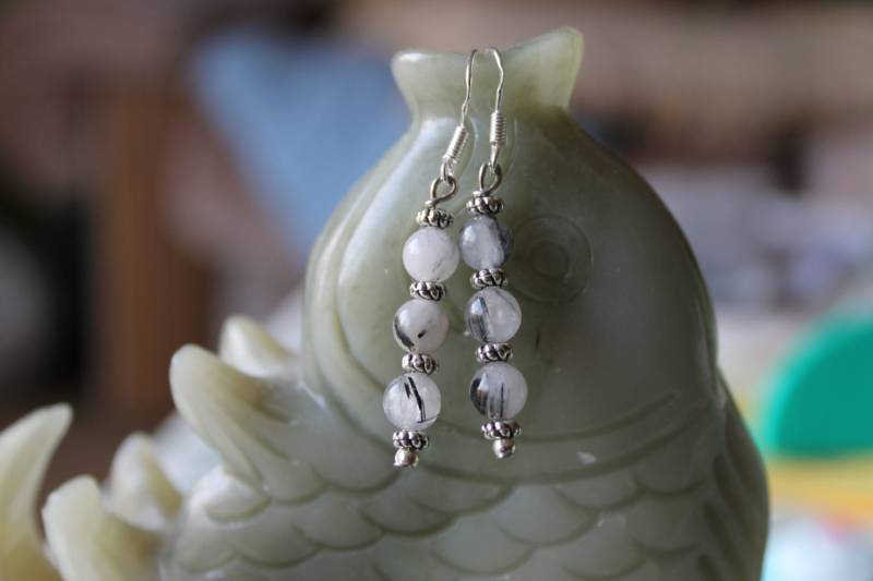 Rutilated Quarzohrringe, Sterling Silber Haken von JianBeadsJewelry