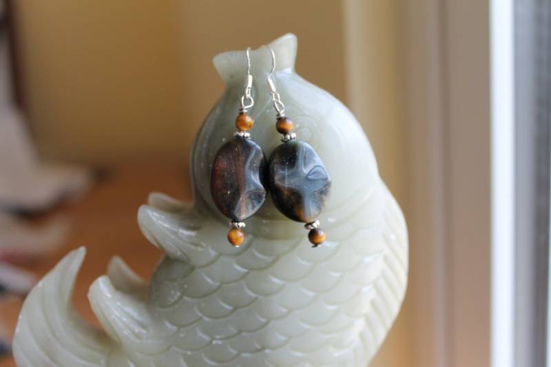 Schöne Blaue Welle Tiger Eye Ohrringe, Sterling Silber Haken von JianBeadsJewelry