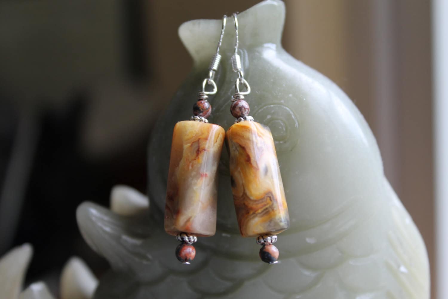 Schöne Gelbe Crazy Lace Achatohrringe, Sterling Silber Haken von JianBeadsJewelry