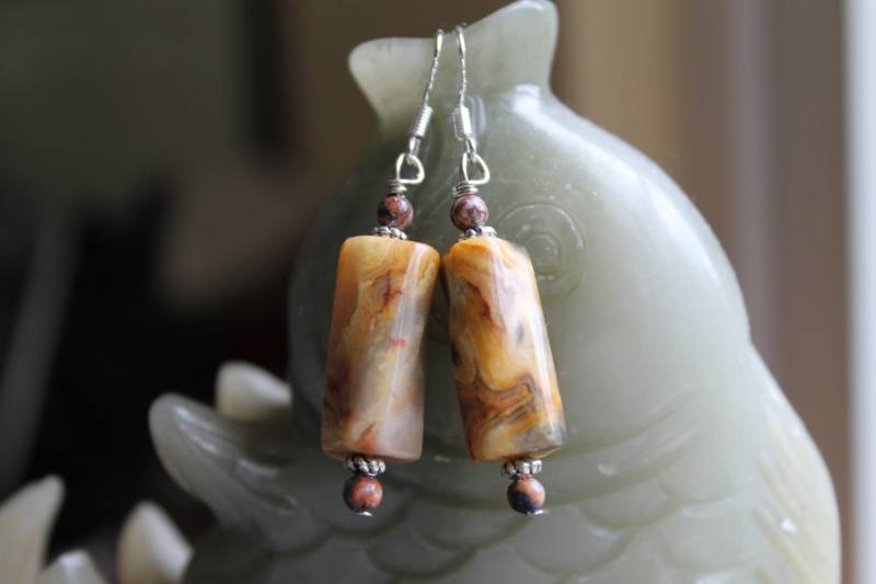 Schöne Gelbe Crazy Lace Achatohrringe, Sterling Silber Haken von JianBeadsJewelry