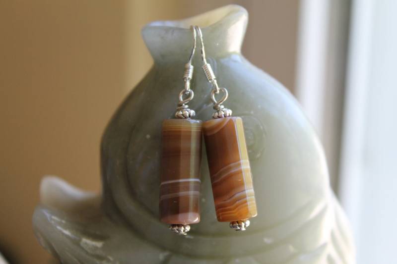 Schöne Lange Spalte Achatohrringe, Sterling Silber Haken von JianBeadsJewelry