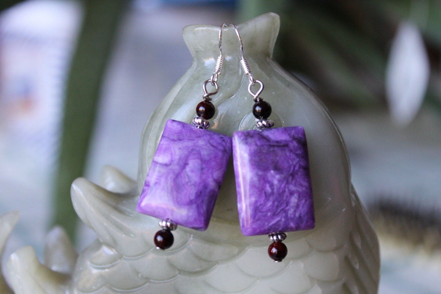 Schöne Rosa Lila Rechteck Crazy Lace Achatohrringe, Sterling Silber Haken von JianBeadsJewelry