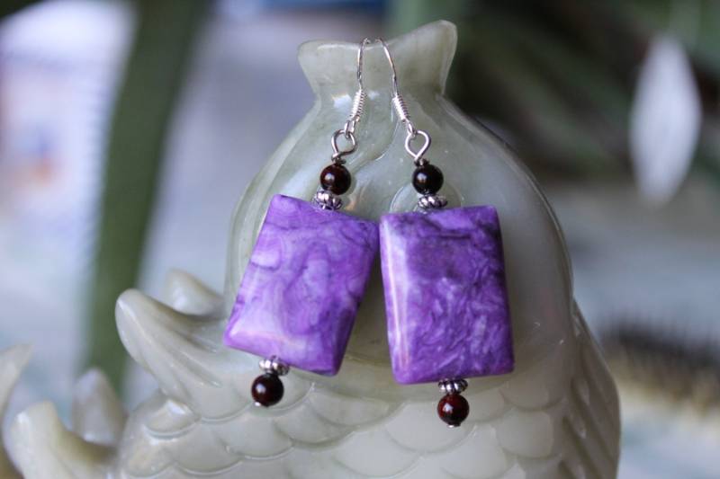 Schöne Rosa Lila Rechteck Crazy Lace Achatohrringe, Sterling Silber Haken von JianBeadsJewelry