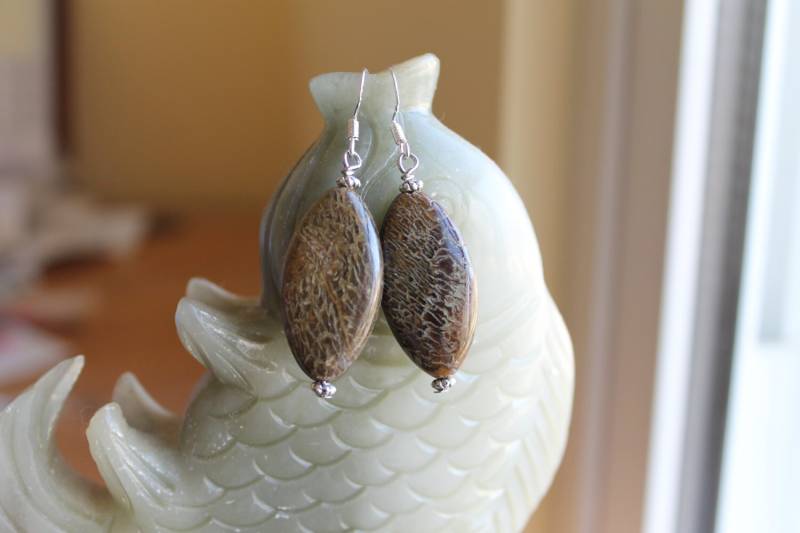 Schöne Schlangenhaut Jaspis Ohrringe, Sterling Silber Haken 01 von JianBeadsJewelry