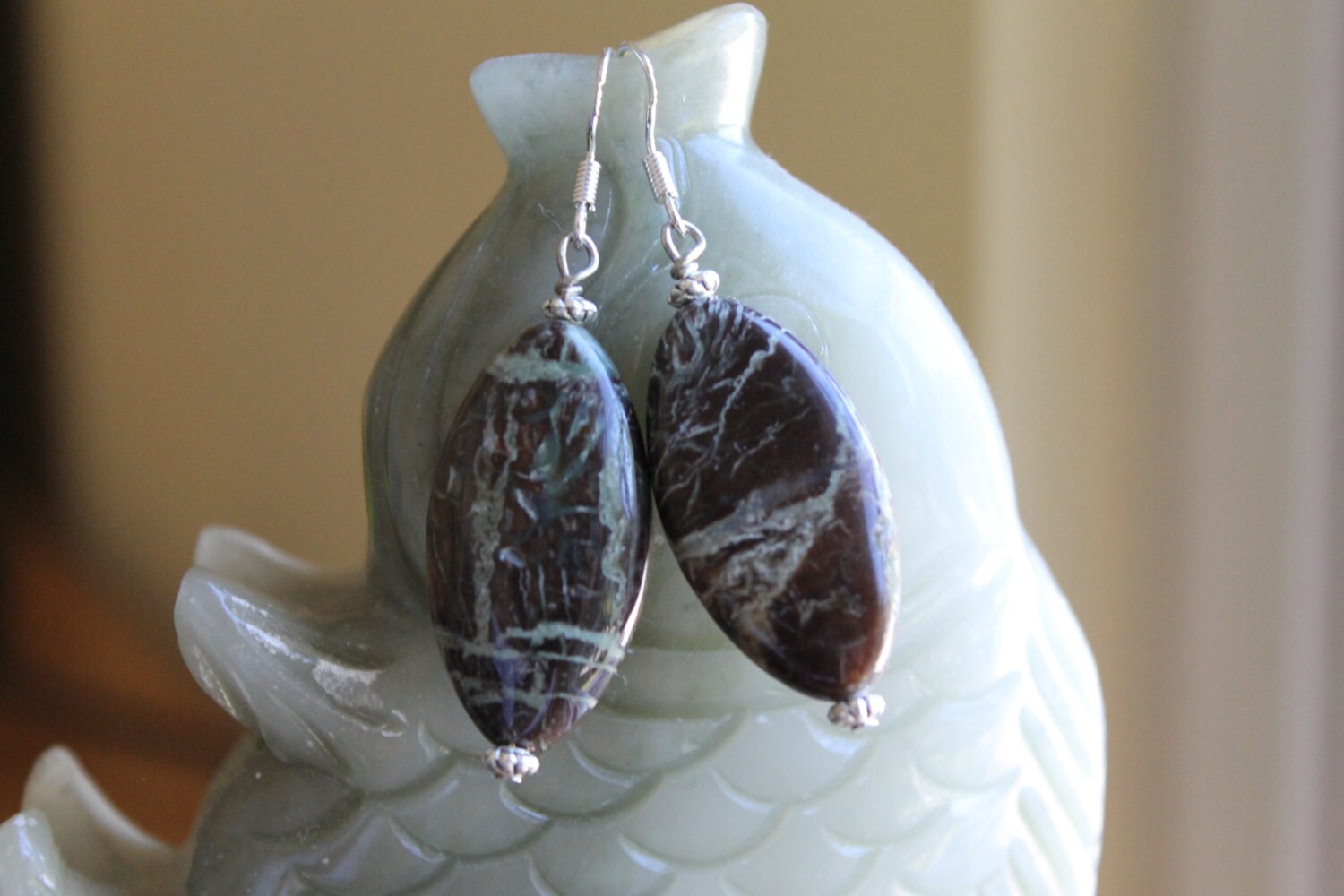 Schöne Schlangenhaut Jaspis Ohrringe, Sterling Silber Haken 01 von JianBeadsJewelry