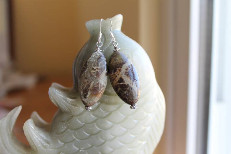 Schöne Schlangenhaut Jaspis Ohrringe, Sterling Silber Haken 01 von JianBeadsJewelry