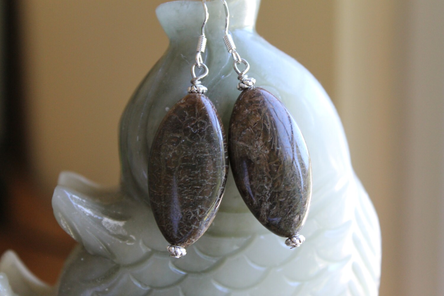 Schöne Schlangenhaut Jaspis Ohrringe, Sterling Silber Haken 01 von JianBeadsJewelry