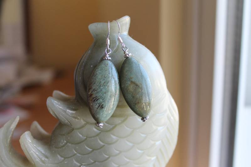 Schöne Schlangenhaut Jaspis Ohrringe, Sterling Silber Haken 01 von JianBeadsJewelry