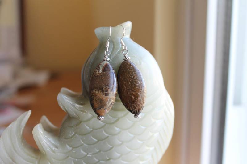 Schöne Schlangenhaut Jaspis Ohrringe, Sterling Silber Haken 01 von JianBeadsJewelry