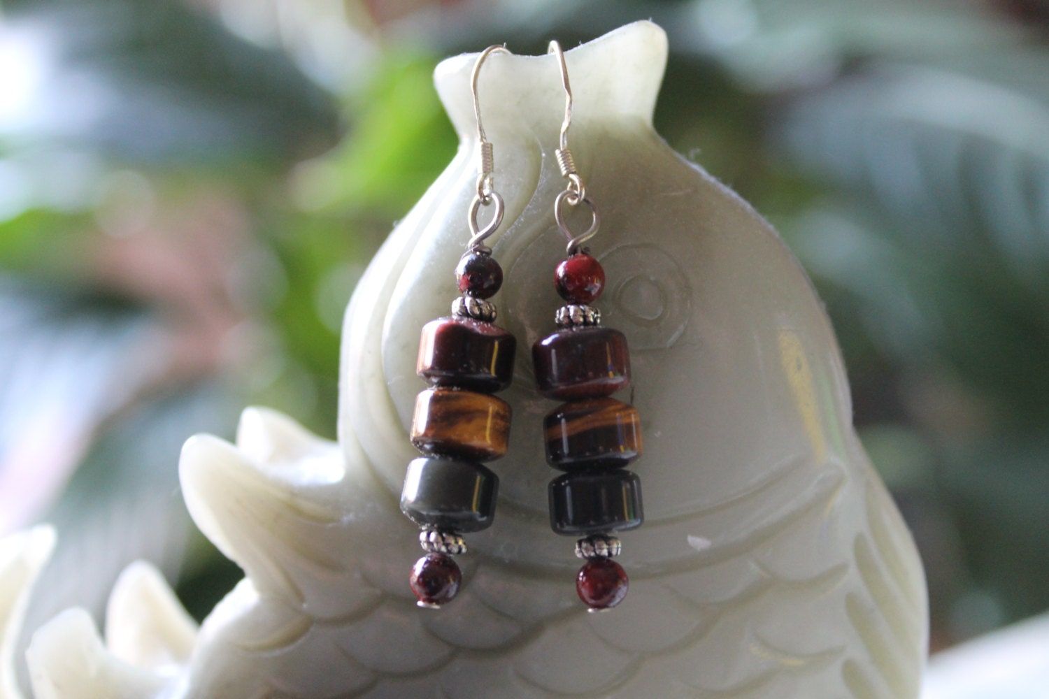 Tigerauge Ohrstecker, Mit Drei Verschiedenen Farben Von Tigeraugeperlen Und Sterling Haken von JianBeadsJewelry