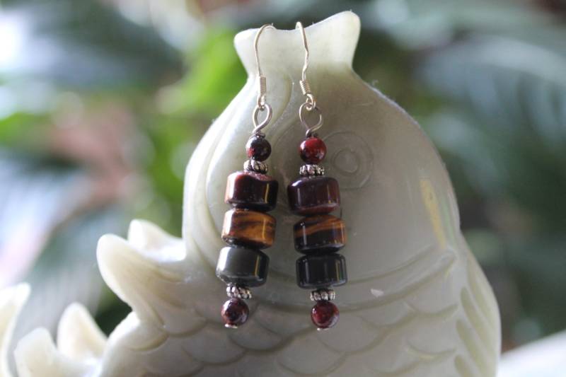 Tigerauge Ohrstecker, Mit Drei Verschiedenen Farben Von Tigeraugeperlen Und Sterling Haken von JianBeadsJewelry