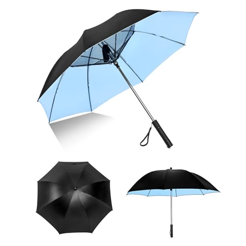Jiawu Sonnenschirm mit Ventilator, UPF 50+, sonnen- und Regenfest, Tragbarer Regenschirm, Wiederaufladbarer 2600-mAh-USB-Regenschirm mit Persönlichem Kühlventilator, Kühlung für Sommer von Jiawu