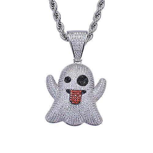Silver Hip Hop Shiny Emoji Geist Iced Out Anhänger Halskette Charme Cubic Zirkon Stein Schmuck Geschenke für Männer Silver Hip Hop Shiny Emoji Geist Iced Out Anhänger Halskette Charme Cubic Zirkon Stein Schmuck Geschenke für Männer von Jiaxingo