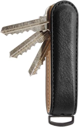 Jibbon Italian Premium Leather Key Organizer - Stylish Key Holder with Marine Grade 316 Stainless Steel, Compact EDC Keychain, Accommodates Up To 9 Keys, Including Car Keys - (Black) von Jibbon