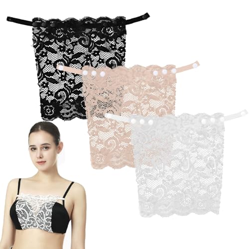 Jidyllic Spitze Modesty Panels für Frauen Dekolleté,3 Pcs Spitzen Clip On Mock Camisole-BH Lace Mock Mock Camisole Snap Snappy Bra für Low Cut Tops Perfekt für Tank Tops, Kleider, Büro Damen von Jidyllic