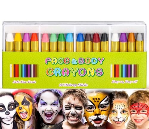 Face Paint Kinderschminke,16er Pack Bodypaint Schminke Körperbemalung Sticks Gesicht Malen Buntstifte für Kinder Halloween Easter Party von Jieddey
