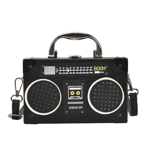 Jieddey Retro Handtasche Damen,Umhängetasche Kassette Schräge Schultertasche Radio Handtasche Tasche Kassetten Schultertasche für 80er 90er Jahre Disco Party Dekoration - Schwarz von Jieddey