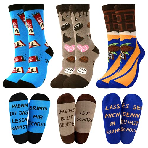 Jeasona 3 Paare Schokolade Socken Damen 39-42 Schokolade Geschenk Geburtstag für Frauen Nutella Geschenke Lustige Socken Damen Baumwolle Lustige Geschenke für Frauen (Mehrfarbig-schoki) von Jeasona