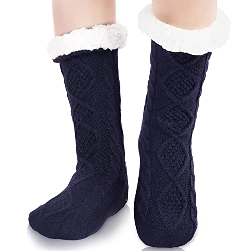 Belloxis Kuschelsocken Wintersocken Herren Warme Flauschige Dicke Hüttensocken Haussocken mit Noppen Geschenk für Männer Weihnachten 38-44 (Marine, 1) von Belloxis