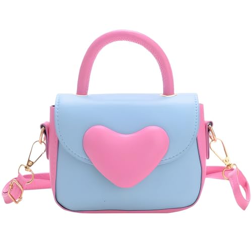 JienClound Kleine Mädchen-Handtasche, niedliche und kompakte Umhängetasche, Cartoon-Liebes-Umhängetasche, kontrastfarbene Münzgeldbörse, Blau, Handtasche für kleine Mädchen von JienClound