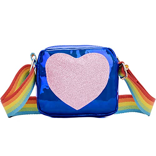 Trendige Kinder-Geldbörse mit Pailletten, Herz, Regenbogen, Schultergurt, Umhängetasche, Handtasche für kleine Mädchen und Kleinkinder, blau, 5.9'' (L) x 2.4'' (W) x 4'' (H), von JienClound