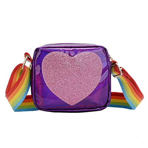 Trendige Mädchen-Geldbörse, Pailletten, Herz, Regenbogen-Schultergurt, Crossbody-Tasche, Handtasche für kleine Mädchen, Violett, 5.9'' (L) x 2.4'' (W) x 4'' (H) von JienClound