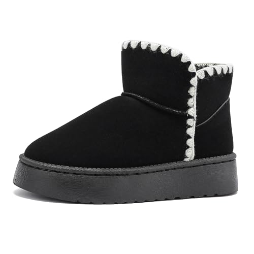 Jifenkla Winterstiefel Boots Damen, Warme und Bequeme Schneestiefel mit modischem Wellen-Lace-Design, Memory-Schaum-Innensohle, Rutschfester Plattformsohle und Wasserdichtem Fellfutter Stiefeletten von Jifenkla