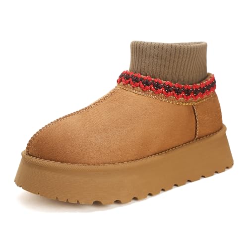 Jifenkla Winterstiefel Damen Plateau Mini Winter Boots, Bequem Warm Gefüttert Schneestiefel Wasserdicht Rutschfeste Plattform Stiefel, Leicht Stiefeletten Hausschuhe Pantoffeln für Außenbereich von Jifenkla