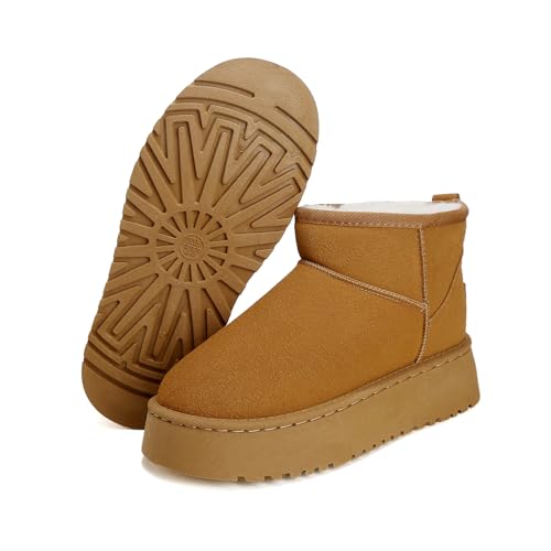Jifenkla Winterstiefel Damen mit Fell Gefüttert, Klassische Mini Winter Plateau Boots Warm Bequem Winterboots, Anti-Rutsch-Beschichtung Schneestiefel Stiefel Wasserdicht Stiefeletten für Außenbereich von Jifenkla