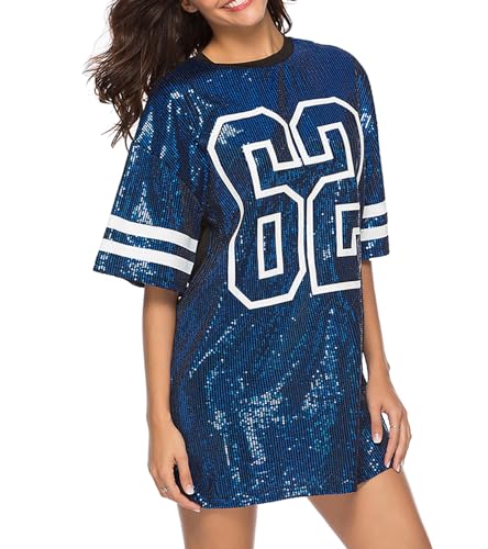Jigfar Damen Glitzernde Pailletten Kurzarm T-Shirt Kleid Casual Lose Süße Tunika Bluse, A Blue, Mittel Jigfar Damen Glitzernde Pailletten Kurzarm T-Shirt Kleid Casual Lose Süße Tunika Bluse, A Blue, Mittel von Jigfar