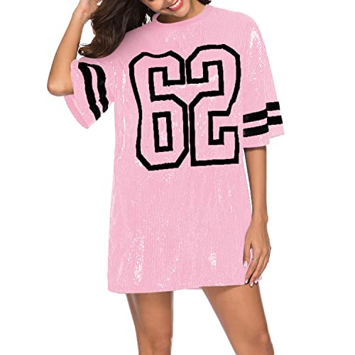 Jigfar Damen Glitzernde Pailletten Kurzarm T-Shirt Kleid Casual Lose Süße Tunika Bluse, Rosa, Klein Jigfar Damen Glitzernde Pailletten Kurzarm T-Shirt Kleid Casual Lose Süße Tunika Bluse, Rosa, Klein von Jigfar
