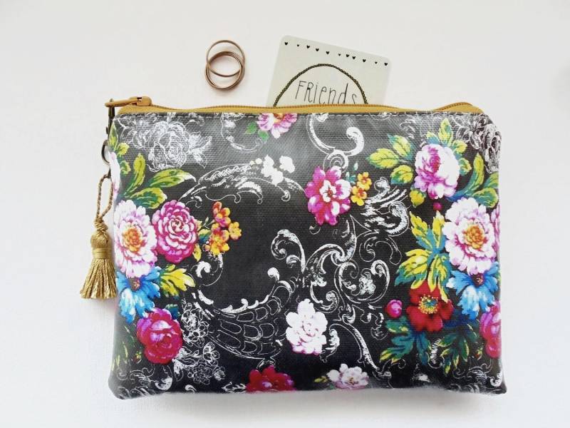 Floral Vegan Kunstleder Geldbörse Schlanke Kartenhalter Geldbörse von JiggleMaWiggle