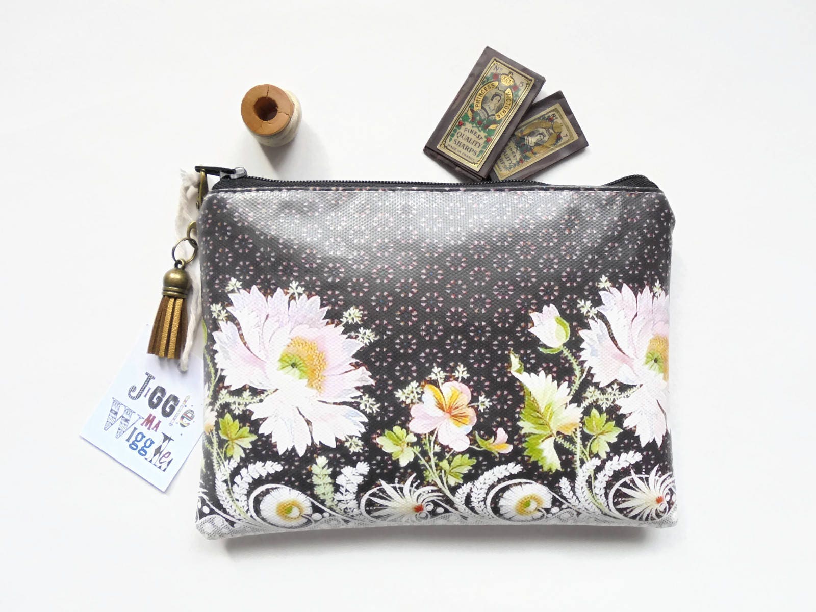 Floral Vegan Leder Portemonnaie Schlanke Geldbörse Aus Kunstleder von JiggleMaWiggle