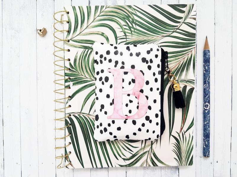 Monogrammierte Geldbörse Dalmatiner & Rosa Marmor, Personalisierte Vegane Geldbörse von JiggleMaWiggle