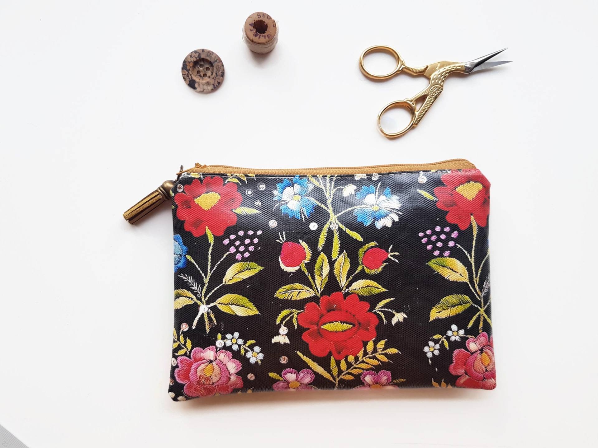 Portemonnaie Aus Veganem Leder Mit Blumenmuster Schmale Geldbörse von JiggleMaWiggle