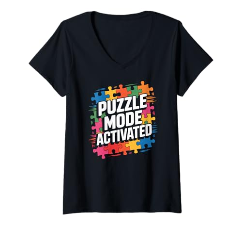 Damen Puzzle-Modus aktivierter Enthusiasten-Spaß-Design T-Shirt mit V-Ausschnitt Damen Puzzle-Modus aktivierter Enthusiasten-Spaß-Design T-Shirt mit V-Ausschnitt von Jigsaw Enthusiasts Puzzle Lovers United