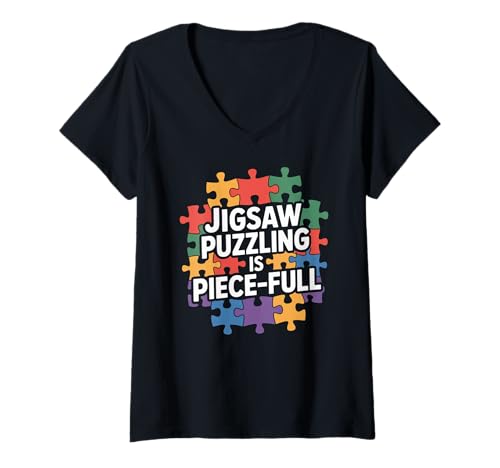 Damen Puzzle ist EIN Stück, komplettes Puzzle für Liebhaber T-Shirt mit V-Ausschnitt Damen Puzzle ist EIN Stück, komplettes Puzzle für Liebhaber T-Shirt mit V-Ausschnitt von Jigsaw Puzzle Enthusiast Hobby Mindfulness Calm