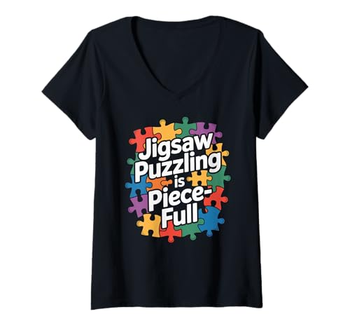 Damen Puzzle ist EIN Stück, Bunte Puzzleteile T-Shirt mit V-Ausschnitt von Jigsaw Puzzle Lover Puzzle Addict Puzzle Life