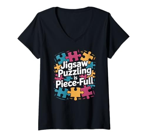Damen Puzzle ist Teil voller Puzzle Lover Calm T-Shirt mit V-Ausschnitt von Jigsaw Puzzle Lover Puzzle Humor Calm Play